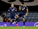 Scotland's Che Adams celebrates scoring against the Faroe Islands on March 31, 2021
