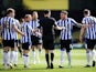 Sheffield Wednesday's Josh Windass remonstrates with referee Chris Kavanagh after Tom Lees scored an own goal against Watford in the Championship on April 2, 2021