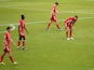 Bayern Munich players look dejected after 1. FC Union Berlin's Marcus Ingvartsen scored their first goal on April 10, 2021