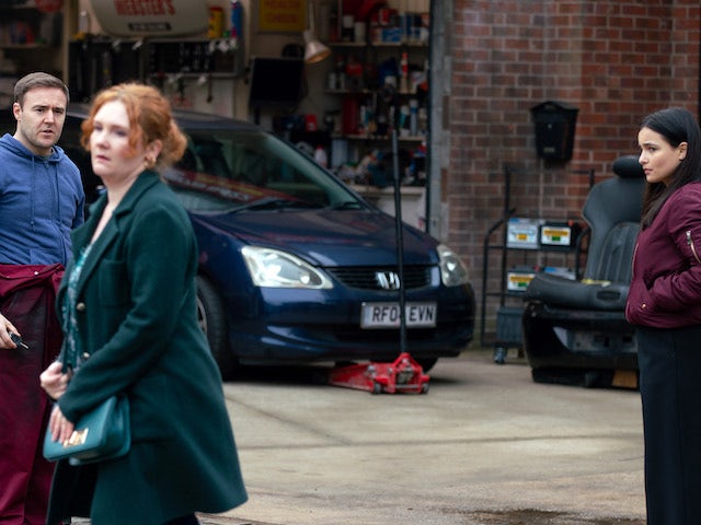 Tyrone, Fiz and Alina on the first episode of Coronation Street on April 21, 2021