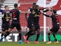 Watford's Ismaila Sarr celebrates scoring their first goal against Middlesbrough in the Championship on April 5, 2021