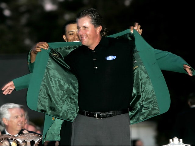 Phil Mickelson celebrates winning the Masters in 2006