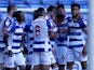 Reading's Michael Olise celebrates with his teamates after he scores their first goal against Derby County in the Championship on April 5, 2021