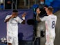  Real Madrid's Vinicius Junior celebrates scoring their first goal with Toni Kroos against Liverpool in the Champions League on April 6, 2021