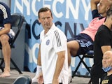New York City head coach Ronny Deila reacts during the second half against the Chicago Fire at Red Bull Arena in August 2020