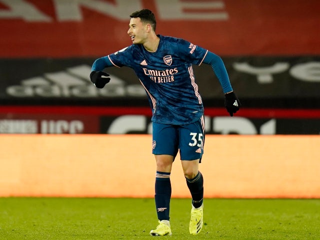 Gabriel Martinelli in action for Arsenal in April 2021
