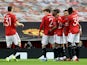 Manchester United's Edinson Cavani celebrates scoring against Granada in the Europa League on April 15, 2021