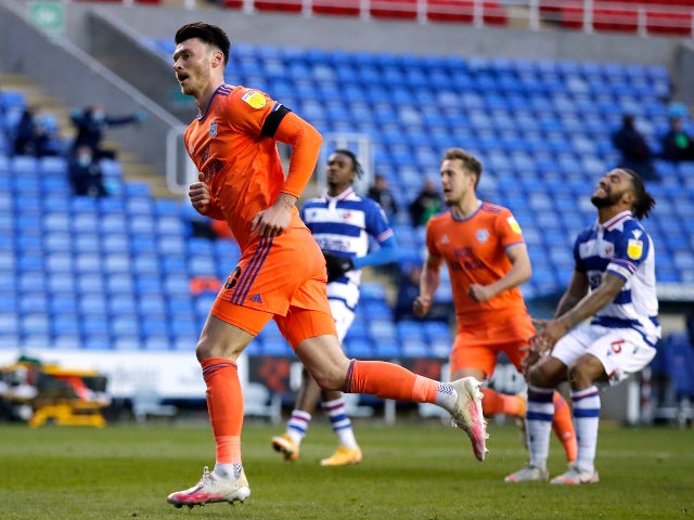 Cardiff City's Kieffer Moore celebrates scoring their first goal against Reading in the Championship on April 16, 2021
