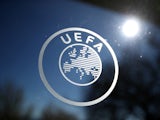 General view of the UEFA logo at UEFA Headquarters before the draw in February 2020