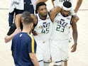 Utah Jazz guard Donovan Mitchell is helped off the court after suffering an injury against the Indiana Pacers on April 17, 2021