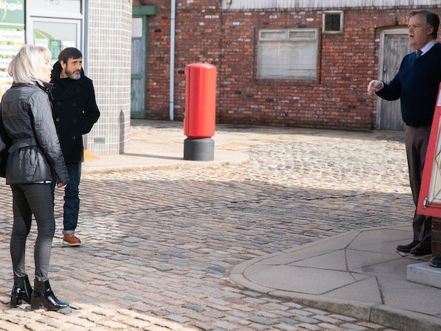 Peter, Sharon and Brian on the first episode of Coronation Street on April 26, 2021