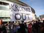 Arsenal supporters protest against KSE before their Premier League clash with Everton on April 23, 2021