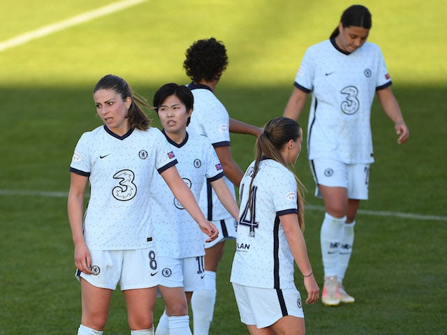 Chelsea Women players pictured after the defeat to Bayern Munich Women on April 25, 2021