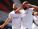 Brentford's Bryan Mbeumo celebrates scoring their first goal against Bournemouth in the Championship on April 24, 2021