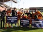 Hull City celebrate promotion to the Championship on April 24, 2021