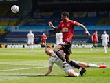 Manchester United's Marcus Rashford in action with Leeds United's Luke Ayling in the Premier League on April 25, 2021