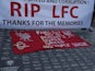 Liverpool fans protest the planned European Super League outside the stadium before the match. It was announced twelve of Europe's top football clubs will launch a breakaway Super League