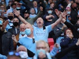 Manchester City fans inside the stadium before the EFL Cup final with Tottenham Hotspur on April 25, 2021