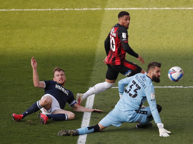 Bournemouth's Arnaut Danjuma scores against Millwall in the Championship on April 21, 2021