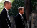 Prince Harry and Prince William at the funeral of their grandfather Prince Philip on April 17, 2021