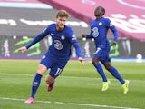 Chelsea's Timo Werner celebrates scoring against West Ham United in the Premier League on April 24, 2021