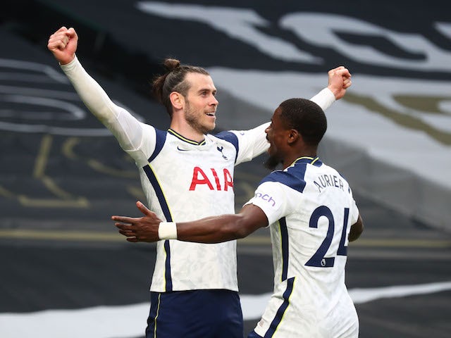 Tottenham Hotspur's Gareth Bale celebrates scoring against Southampton in the Premier League on April 21, 2021