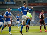Brighton & Hove Albion's Pascal Gross celebrates scoring their first goal against Leeds United in the Premier League on May 1, 2021