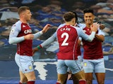 Aston Villa's Ollie Watkins celebrates scoring their first goal against Everton in the Premier League on May 1, 2021