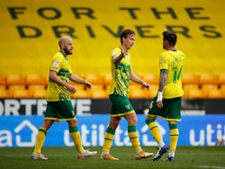 Norwich City's Kieran Dowell scores their first goal against Reading in the Championship on May 1, 2021