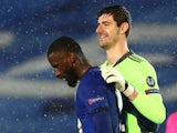 Real Madrid's Thibaut Courtois with Chelsea's Antonio Rudiger after the match on April 27, 2021