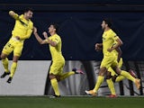 Villarreal's Manu Trigueros celebrates scoring against Arsenal in the Europa League on April 29, 2021