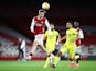 Arsenal's Emile Smith Rowe in action with Villarreal's Francis Coquelin in the Europa League on May 6, 2021