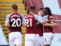 Aston Villa's Bertrand Traore celebrates scoring their first goal against Manchester United in the Premier League on May 9, 2021