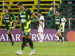 Defensa y Justicia's Nicolas Tripichio celebrates scoring their first goal on May 4, 2021