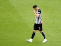 Newcastle United's Fabian Schar walks off the pitch after a red card on May 2, 2021