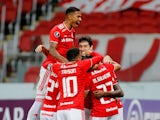Internacional's Edenilson celebrates scoring their second goal with teammates in May 2021