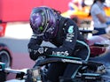 Mercedes' Lewis Hamilton after qualifying in pole position for the Spanish Grand Prix on May 8, 2021
