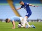 Manchester City's Ruben Dias in action with Chelsea's Hakim Ziyech in the Premier League on May 8, 2021