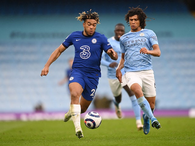 Chelsea's Reece James in action with Manchester City's Nathan Ake in the Premier League on May 8, 2021