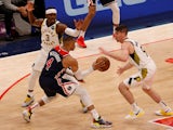Washington Wizards guard Russell Westbrook passes the ball against the Indiana Pacers on May 4, 2021