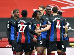 Crystal Palace's Christian Benteke celebrates scoring their first goal against Sheffield United in the Premier League on May 8, 2021