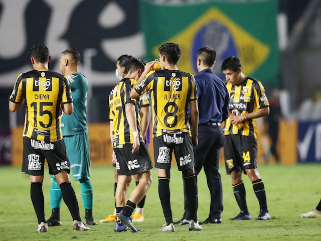 The Strongest's Ramiro Vaca with teammates after the match on May 4, 2021