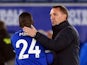  Leicester City manager Brendan Rodgers with Nampalys Mendy after the match on May 7, 2021.