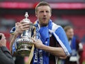 Leicester City's Jamie Vardy celebrates winning the FA Cup on May 15, 2021