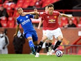 Leicester City's Youri Tielemans in action with Manchester United's Nemanja Matic in the Premier League on May 11, 2021