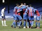 Crystal Palace's Tyrick Mitchell celebrates scoring against Aston Villa in the Premier League on May 16, 2021