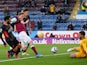 Burnley's Chris Wood shoots at goal against Liverpool in the Premier League on May 19, 2021