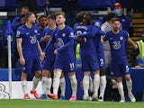 Antonio Rudiger celebrates scoring for Chelsea against Leicester City in the Premier League on May 18, 2021