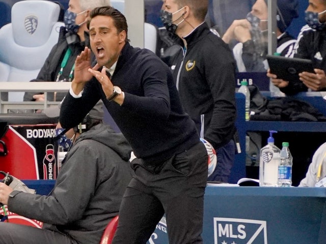 Austin FC head coach Josh Wolff shouts at players during the match against Sporting Kansas City on May 9, 2021