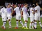 Orlando City midfielder Mauricio Pereyra celebrates with teammates after scoring a goal against D.C. United on May 16, 2021 